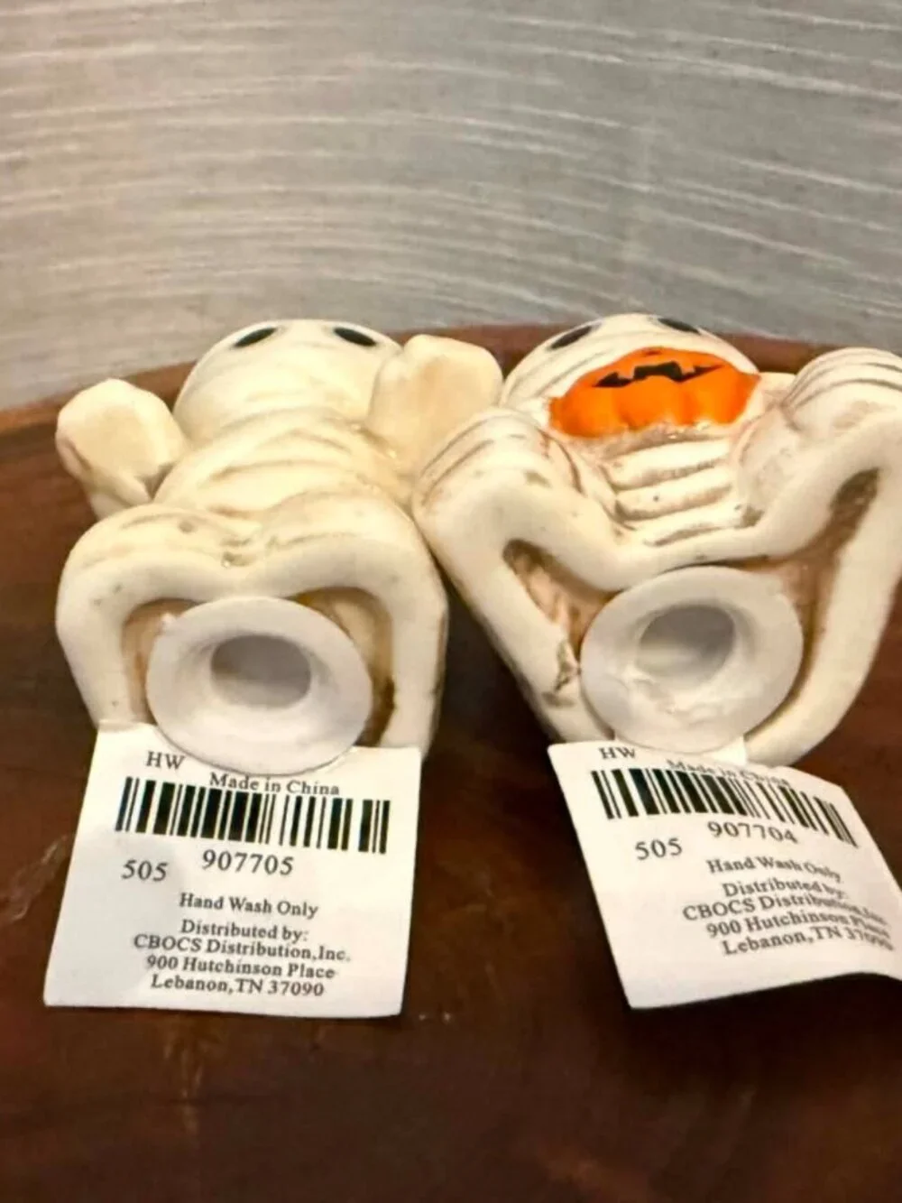 NWT Cracker Barrel Mummy Salt Pepper Shaker Set Ceramic Halloween Pumpkin